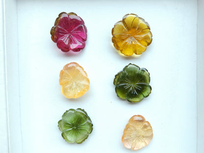 Natural Bi-Tourmaline Loose Flower Carvings