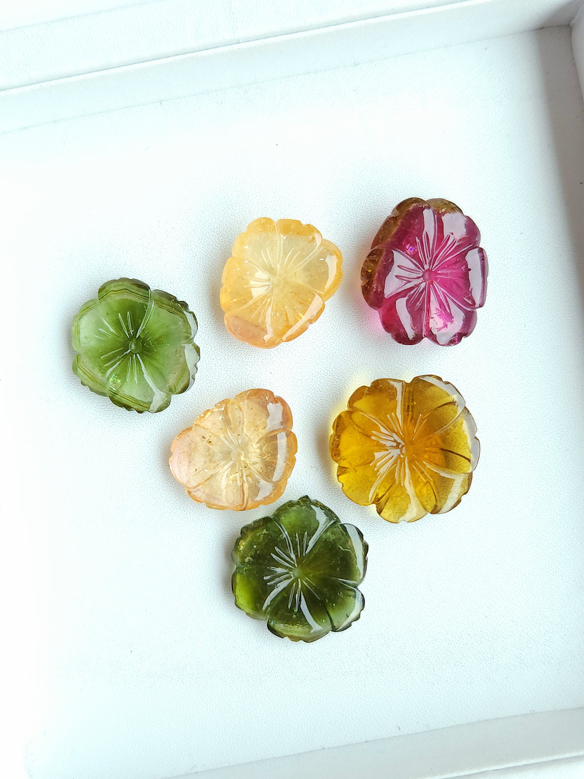 Natural Bi-Tourmaline Loose Flower Carvings