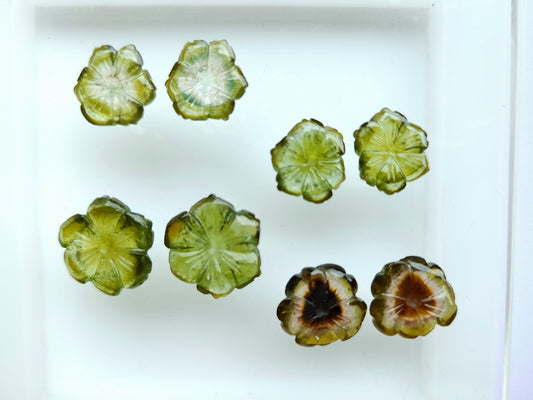 Natural Green Tourmaline Flower Carving Pairs | Tourmaline Carved Flowers Pairs For Earrings, Pendant & Jewelry Making