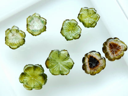 Natural Green Tourmaline Loose Flower Carvings