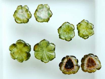Natural Green Tourmaline Loose Flower Carvings