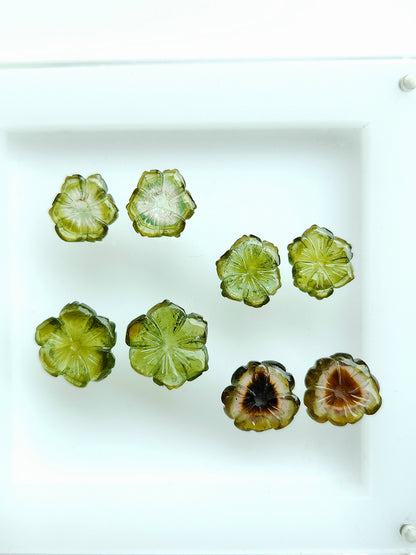 Natural Green Tourmaline Loose Flower Carvings
