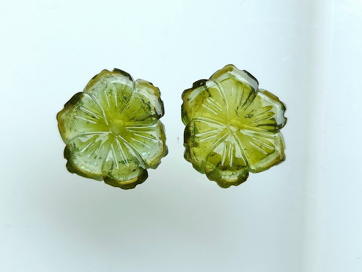 Natural Green Tourmaline Loose Flower Carvings