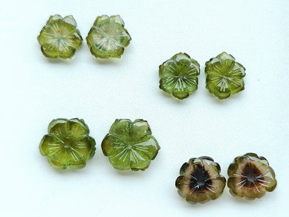 Natural Green Tourmaline Loose Flower Carvings