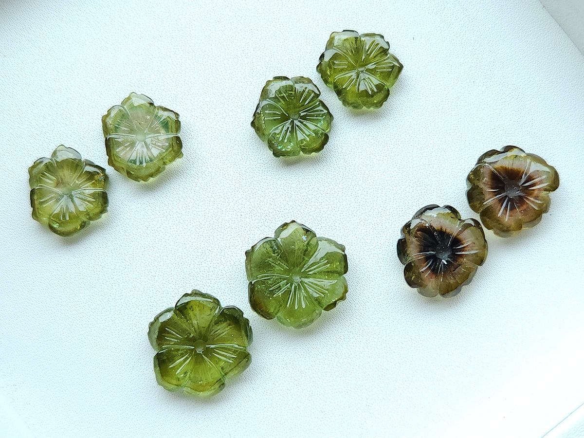 Natural Green Tourmaline Loose Flower Carvings