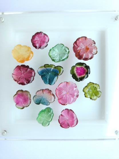 Natural Bi-Tourmaline Loose Flower Carvings