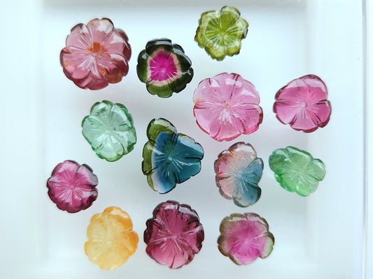 Natural Multi Tourmaline Carved Flowers, Loose Tourmaline Flower Carvings, Gemstone Flowers for Pendant, Charms & Jewelry Making