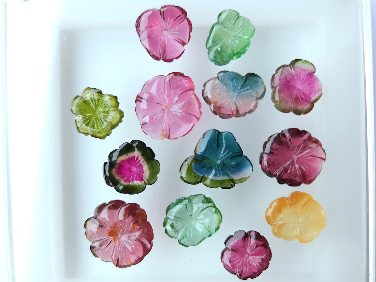 Natural Bi-Tourmaline Loose Flower Carvings