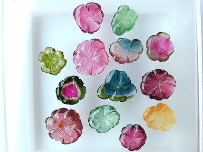 Natural Bi-Tourmaline Loose Flower Carvings