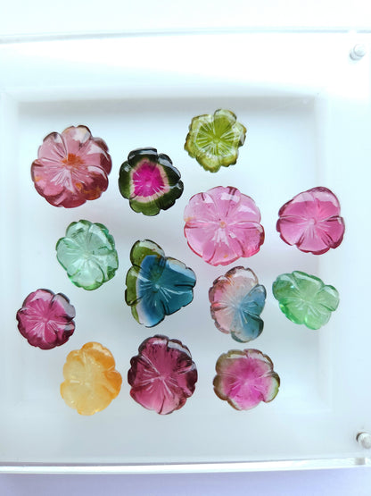 Natural Bi-Tourmaline Loose Flower Carvings