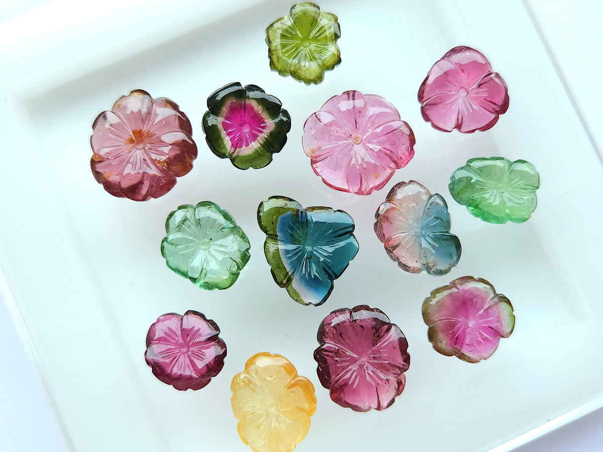 Natural Bi-Tourmaline Loose Flower Carvings