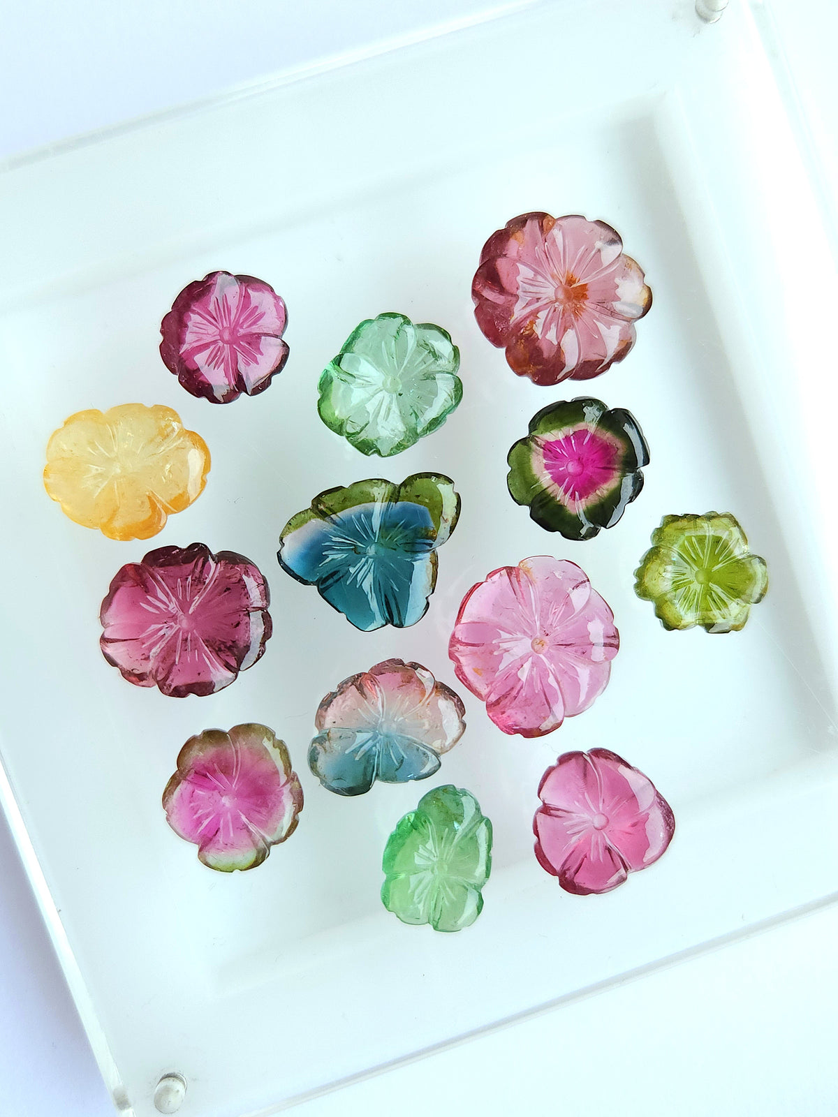 Natural Bi-Tourmaline Loose Flower Carvings