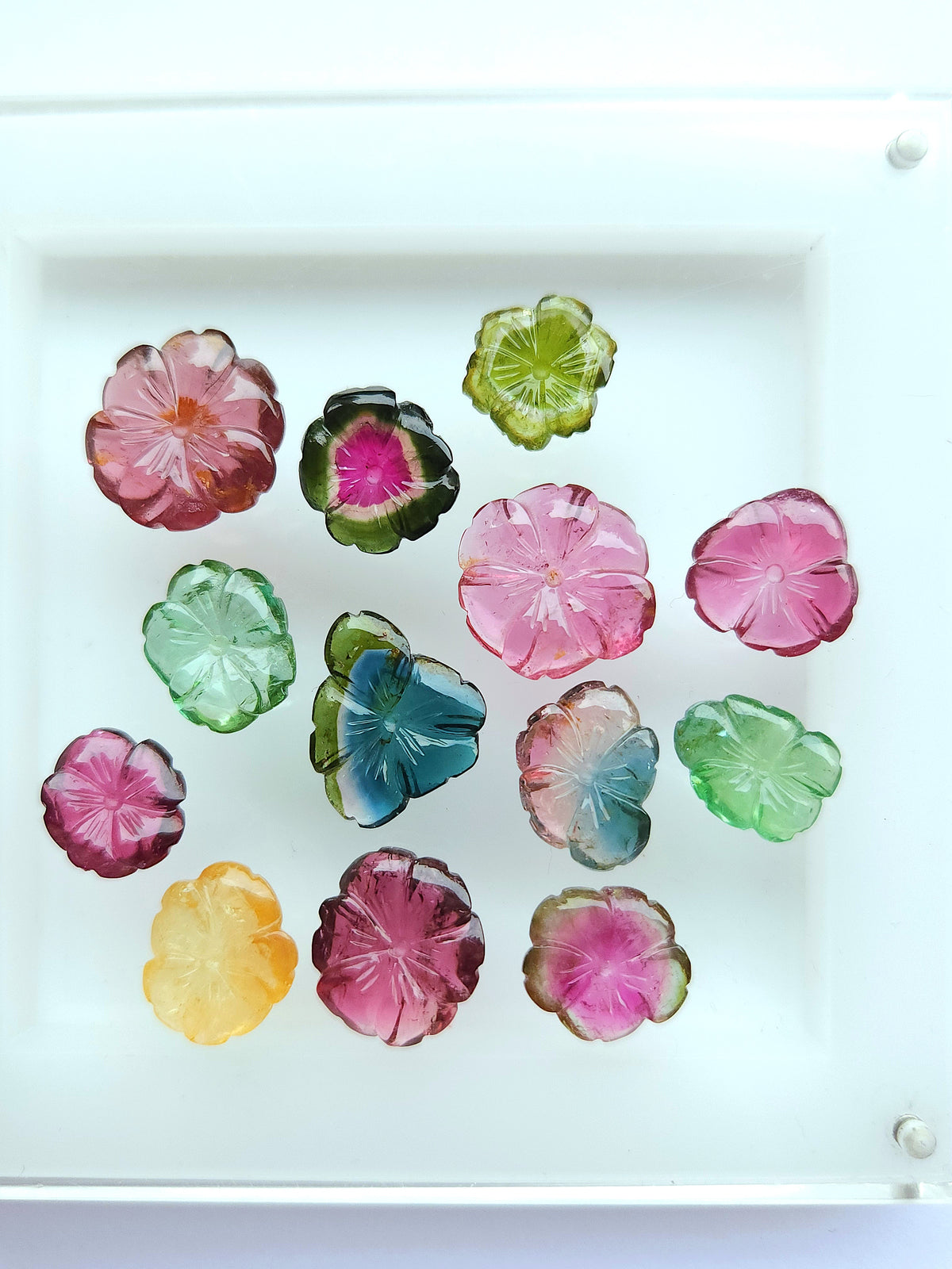 Natural Bi-Tourmaline Loose Flower Carvings