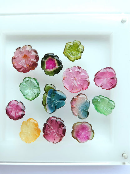 Natural Bi-Tourmaline Loose Flower Carvings