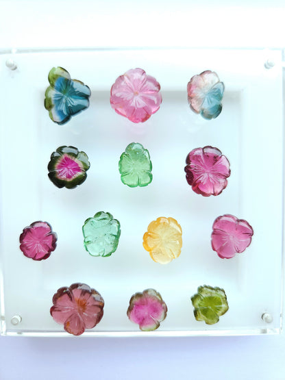 Natural Bi-Tourmaline Loose Flower Carvings