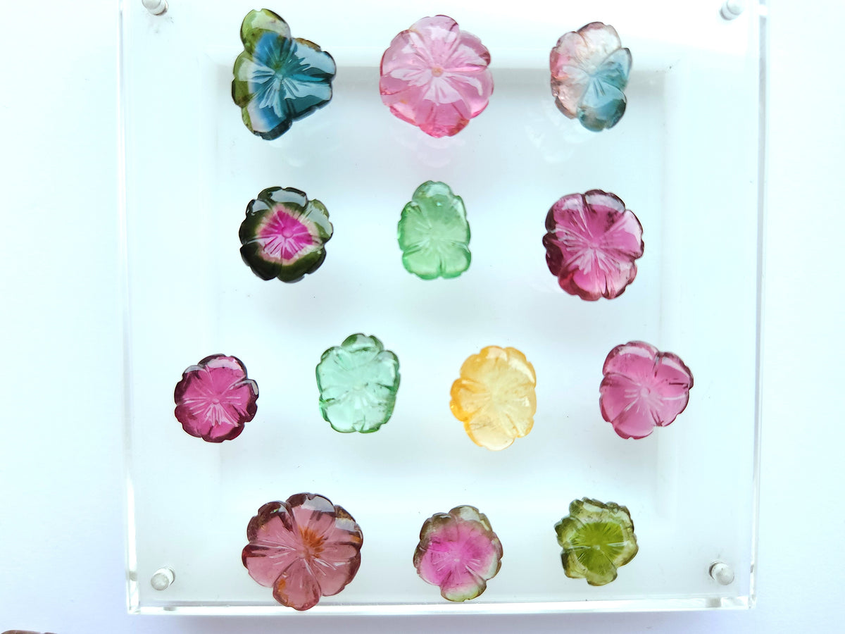 Natural Bi-Tourmaline Loose Flower Carvings