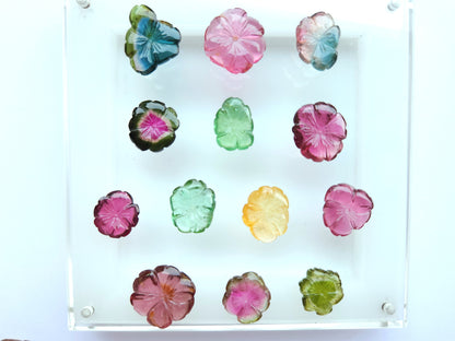 Natural Bi-Tourmaline Loose Flower Carvings