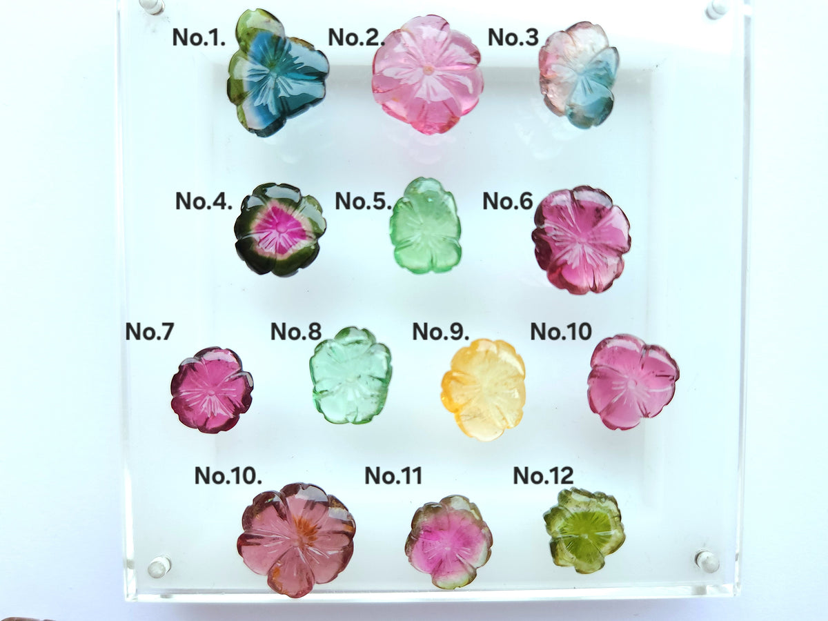 Natural Bi-Tourmaline Loose Flower Carvings