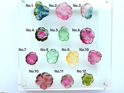 Natural Bi-Tourmaline Loose Flower Carvings