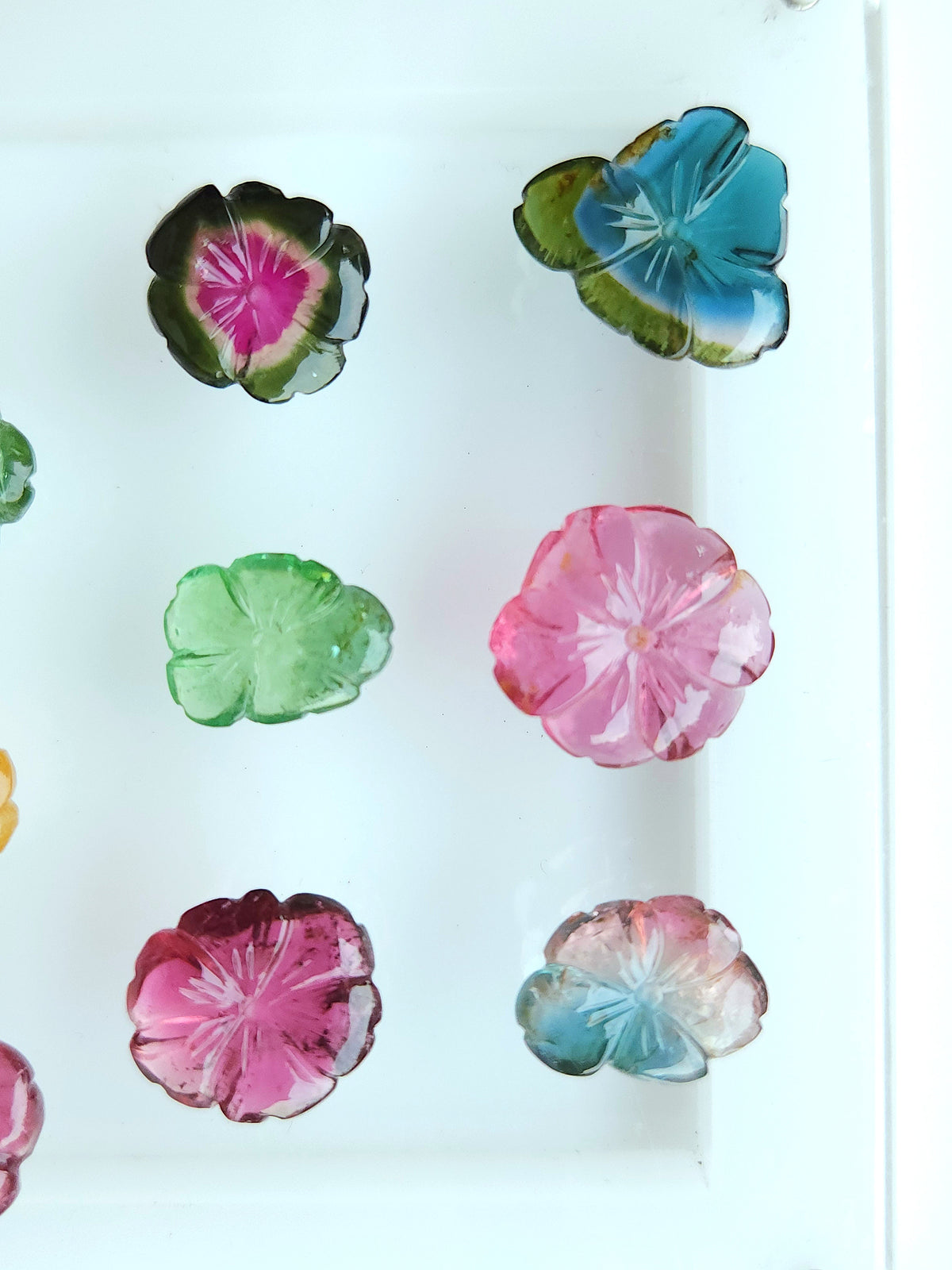 Natural Bi-Tourmaline Loose Flower Carvings