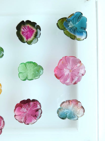 Natural Bi-Tourmaline Loose Flower Carvings