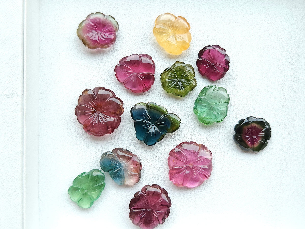 Natural Bi-Tourmaline Loose Flower Carvings