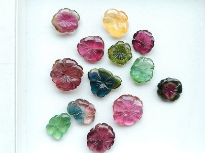 Natural Bi-Tourmaline Loose Flower Carvings