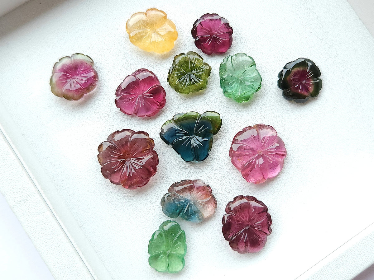 Natural Bi-Tourmaline Loose Flower Carvings