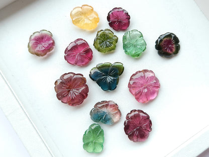 Natural Bi-Tourmaline Loose Flower Carvings