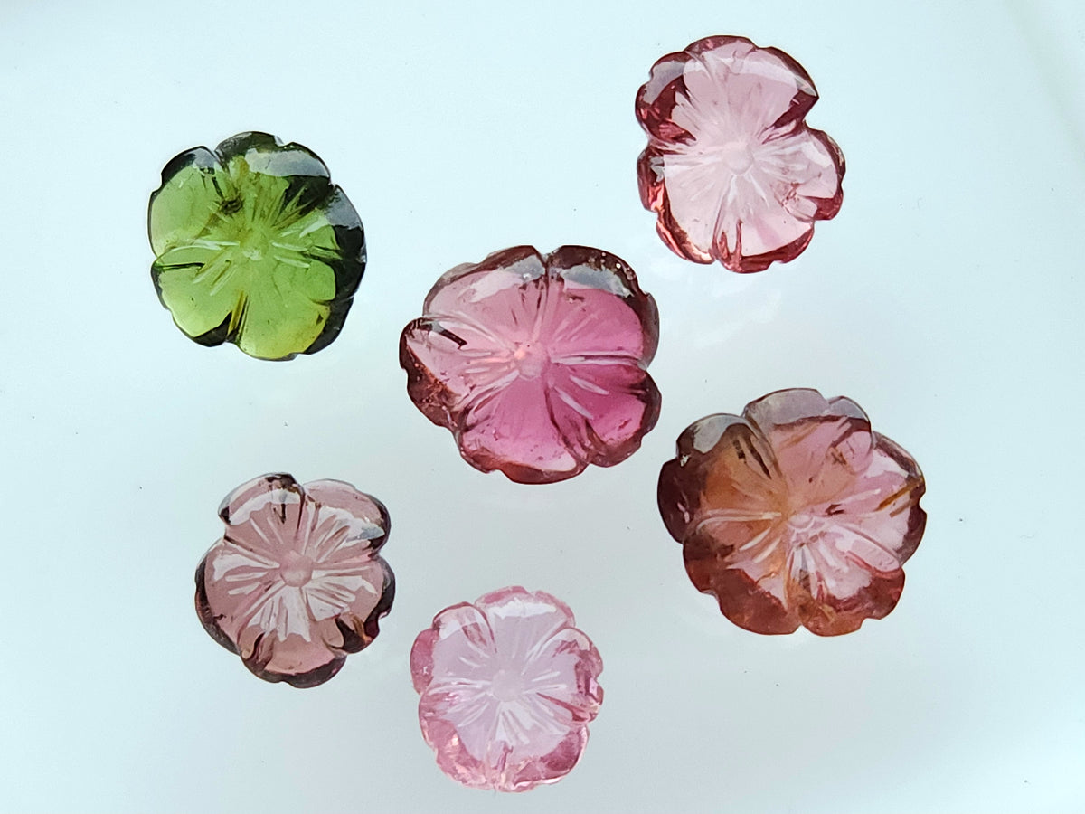 Natural Multi Tourmaline Loose Flower Carvings