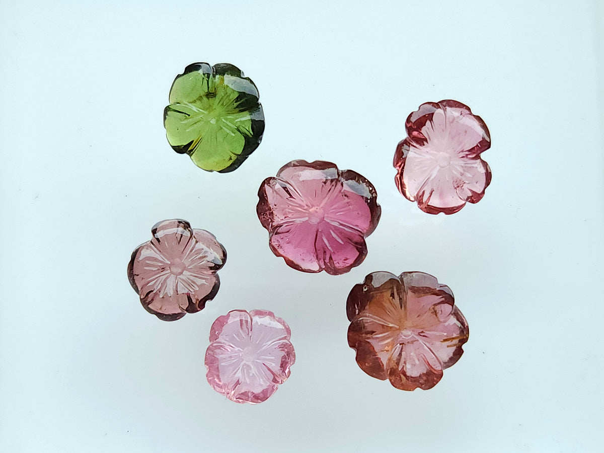 Natural Multi Tourmaline Loose Flower Carvings
