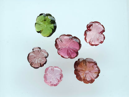 Natural Multi Tourmaline Loose Flower Carvings