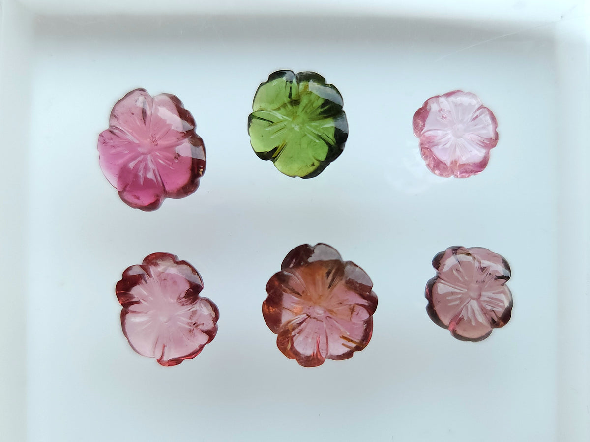 Natural Multi Tourmaline Loose Flower Carvings