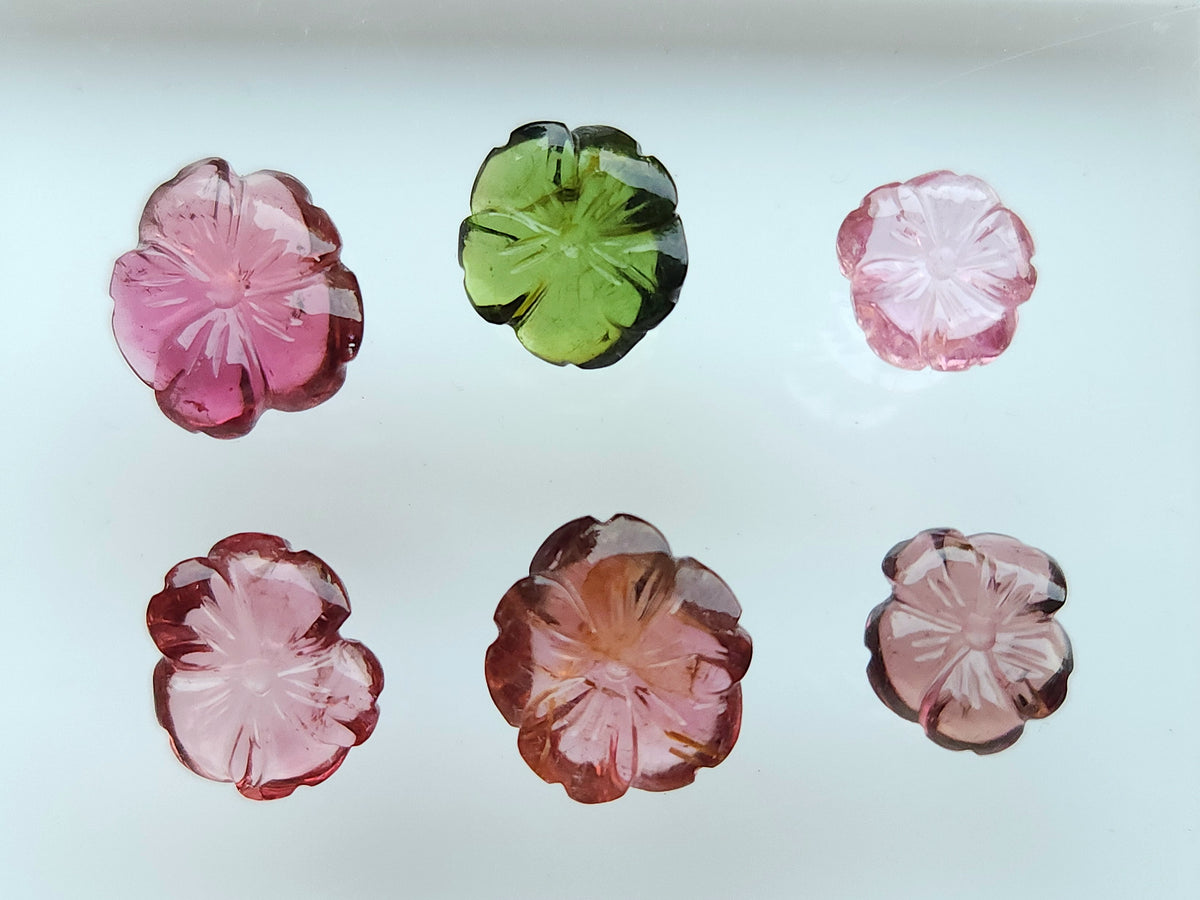 Natural Multi Tourmaline Loose Flower Carvings