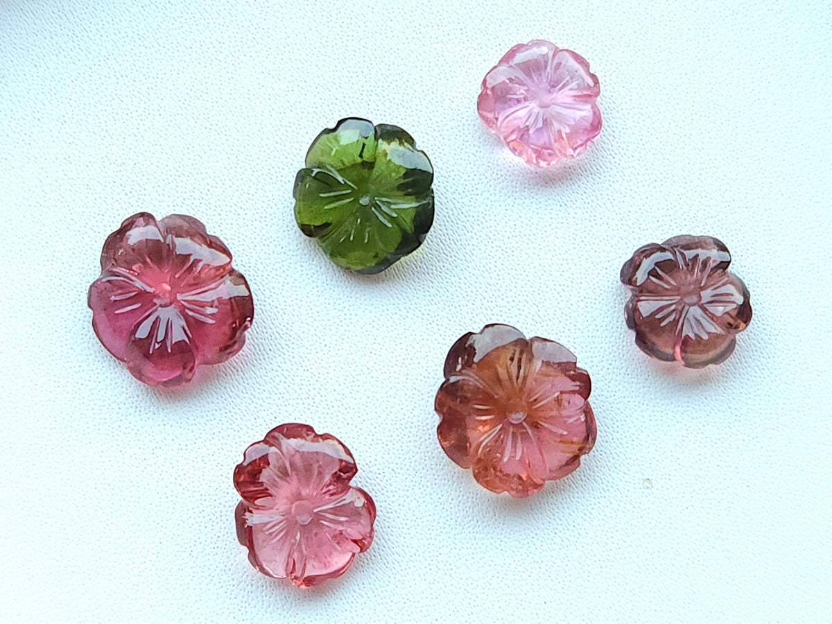 Natural Multi Tourmaline Loose Flower Carvings