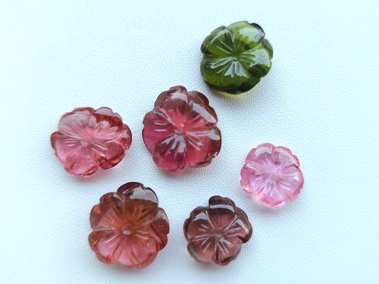 Natural Multi Tourmaline Carved Flowers, Loose Tourmaline Flower Carvings, Gemstone Flowers for Pendant, Charms & Jewelry Making