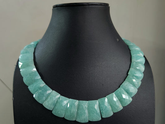 Natural Amazonite Faceted Bib Necklace | Green Blue Amazonite Cleopatra Choker Necklace