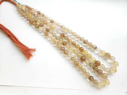 Natural Golden Rutile Quartz Smooth Spherical/Ball Shape Beads