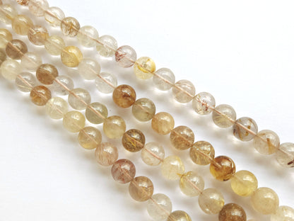 Natural Golden Rutile Quartz Smooth Spherical/Ball Shape Beads