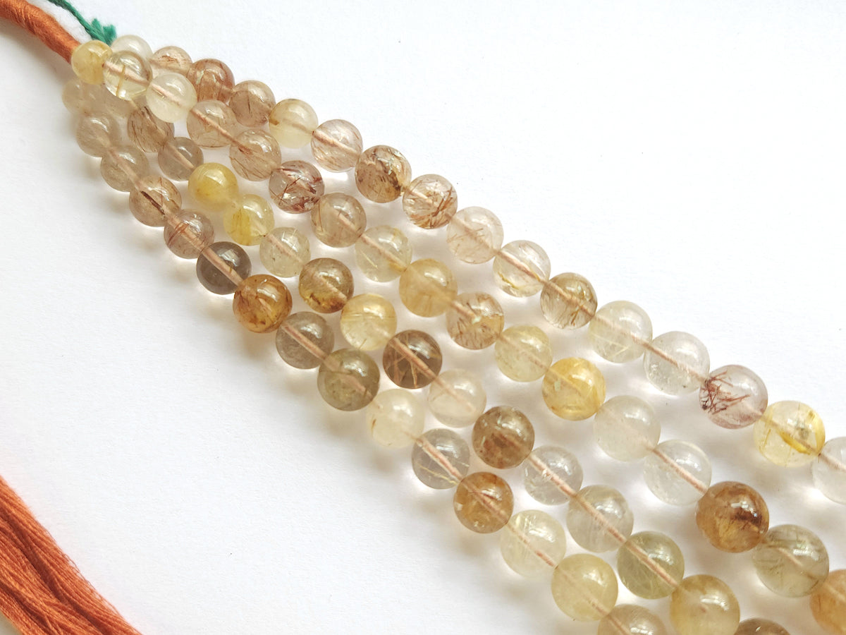 Natural Golden Rutile Quartz Smooth Spherical/Ball Shape Beads
