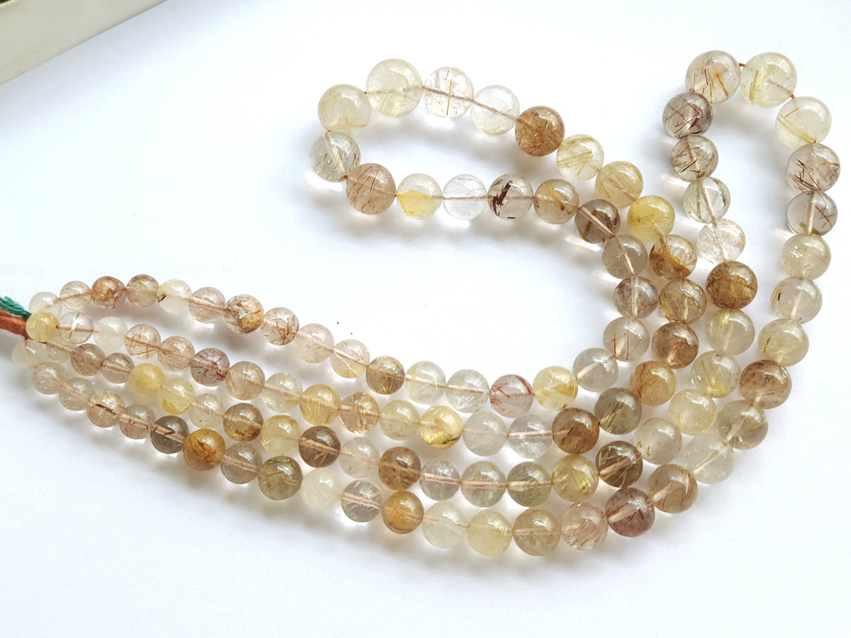 Natural Golden Rutile Quartz Smooth Spherical/Ball Shape Beads