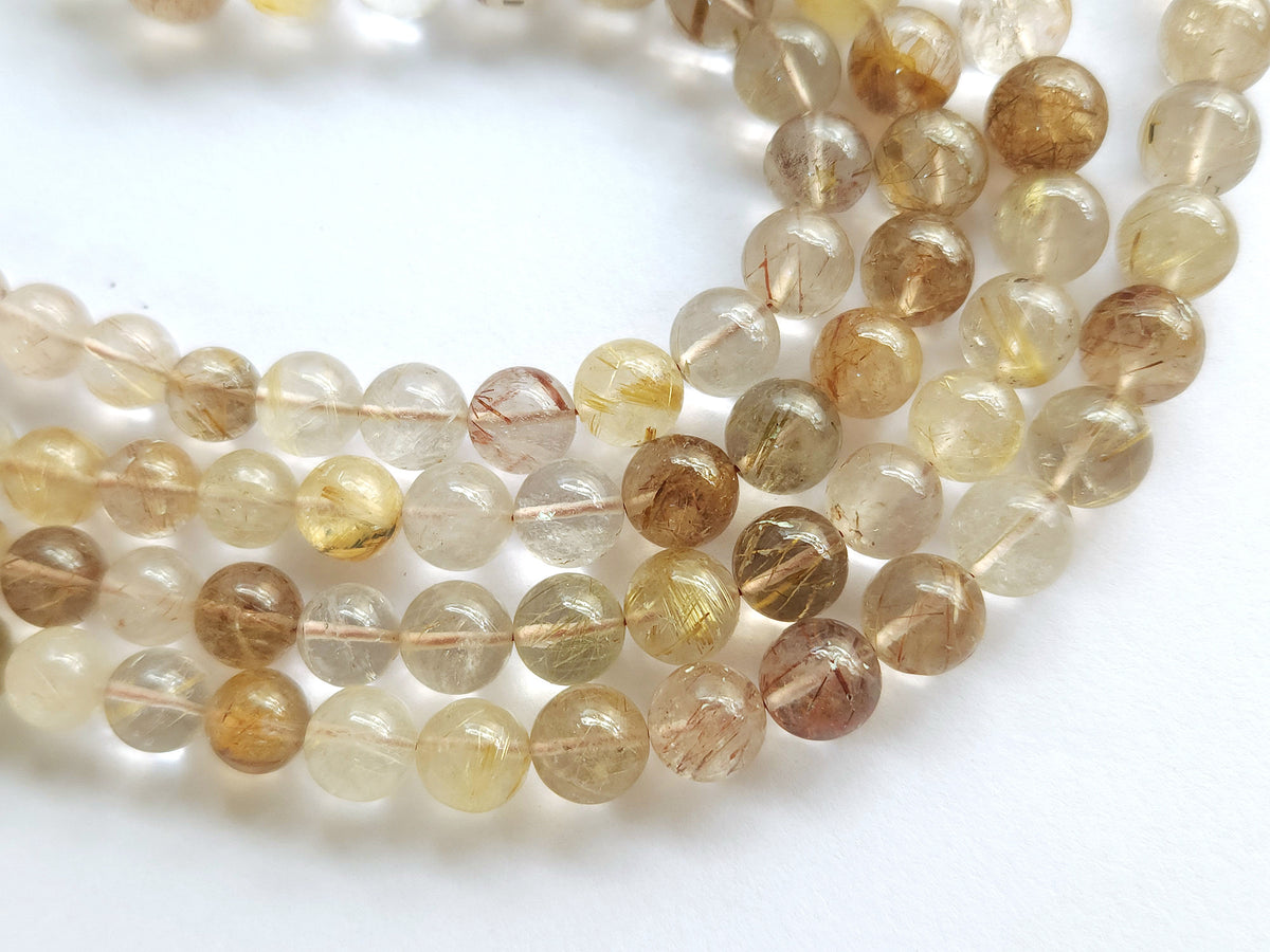 16 Inch Natural Golden Rutile Quartz Smooth Spherical Beads | Ball Shape Beads 6-12 MM | Golden Rutile Beads for Necklace & Jewelry Making