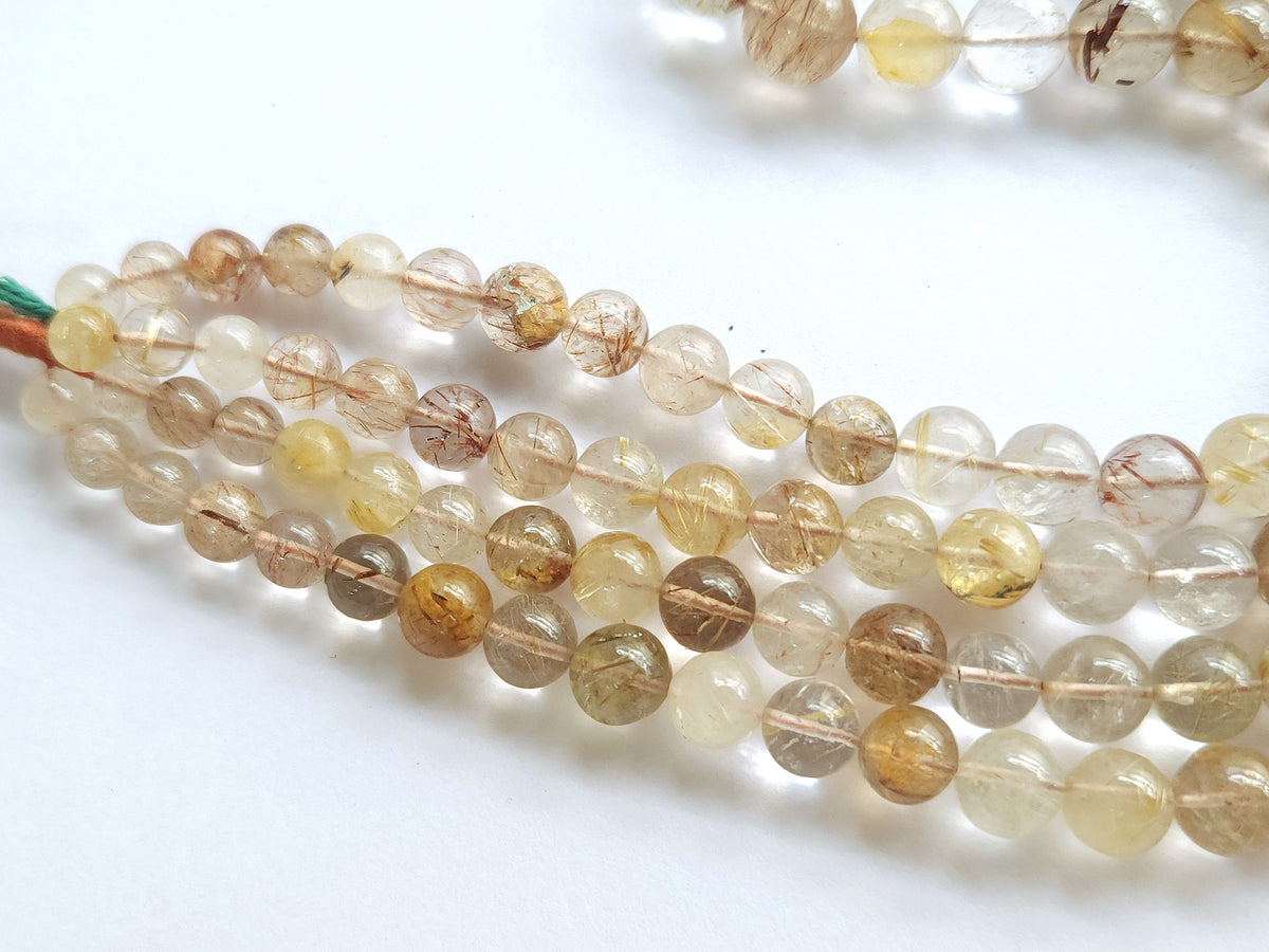 Natural Golden Rutile Quartz Smooth Spherical/Ball Shape Beads