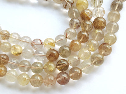 Natural Golden Rutile Quartz Smooth Spherical/Ball Shape Beads