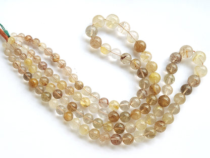 Natural Golden Rutile Quartz Smooth Spherical/Ball Shape Beads