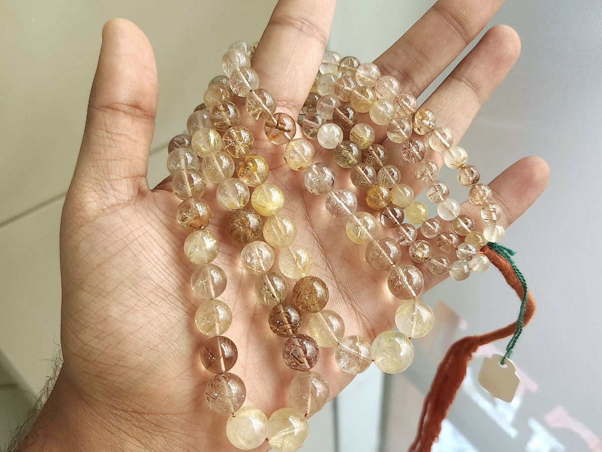 Natural Golden Rutile Quartz Smooth Spherical/Ball Shape Beads