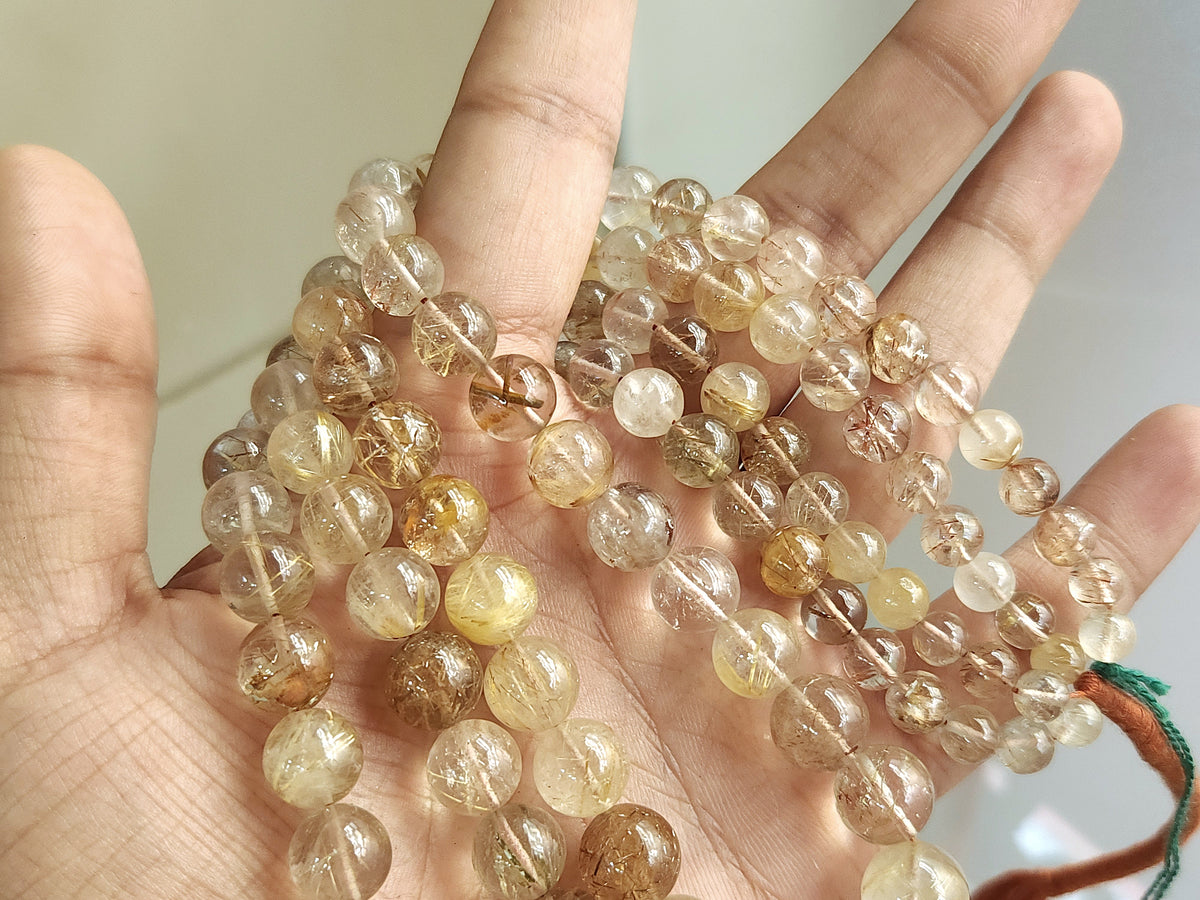 Natural Golden Rutile Quartz Smooth Spherical/Ball Shape Beads