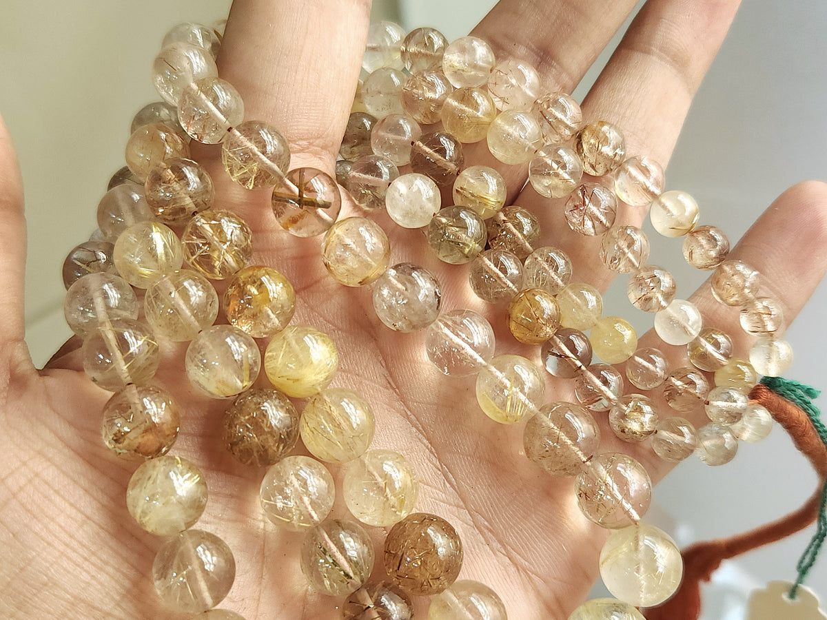 Natural Golden Rutile Quartz Smooth Spherical/Ball Shape Beads