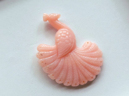 Natural Pink Opal Carved Peacock | Hand Carved Bird Figurine | Pink Opal Peacock Carving