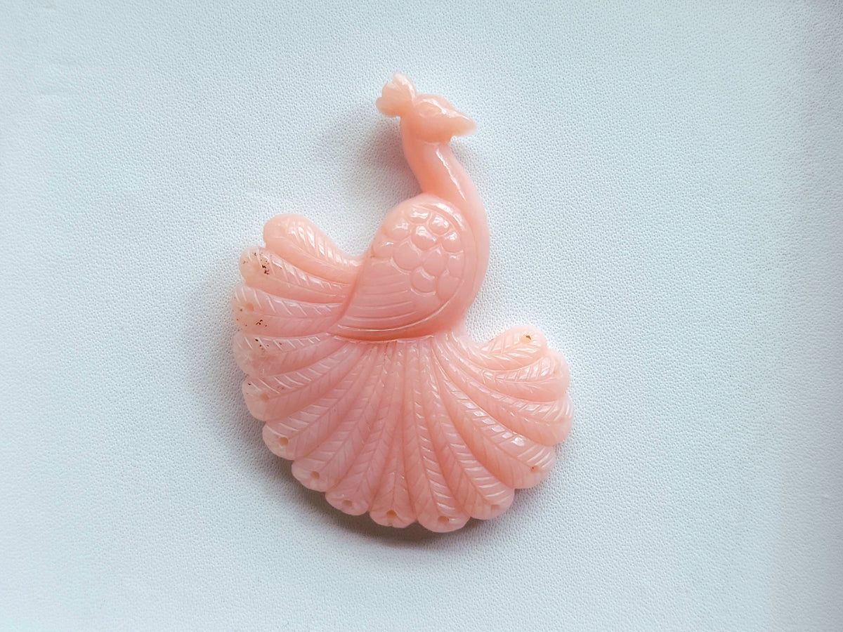 Natural Pink Opal Carved Peacock | Hand Carved Bird Figurine | Pink Opal Peacock Carving